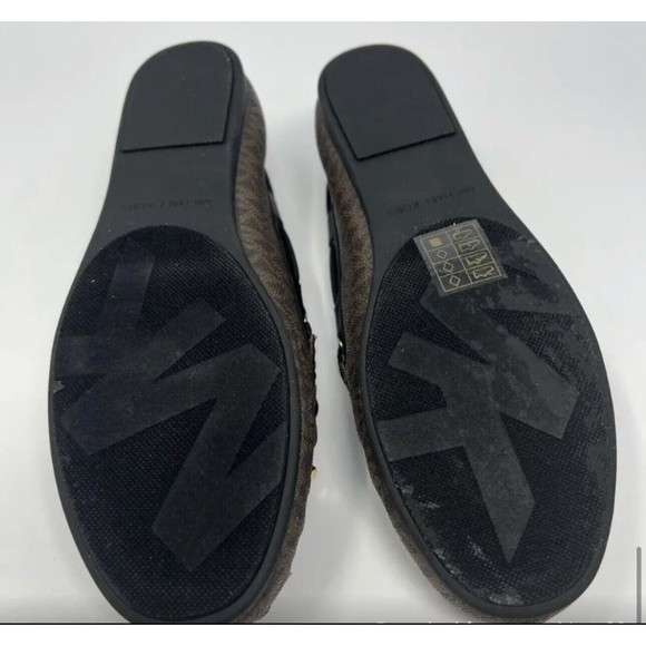 Michael Kors Sutton Sz 10 Loafers Logo Print Moc Flats Brown/Black Slip On Bow - Picture 9 of 9